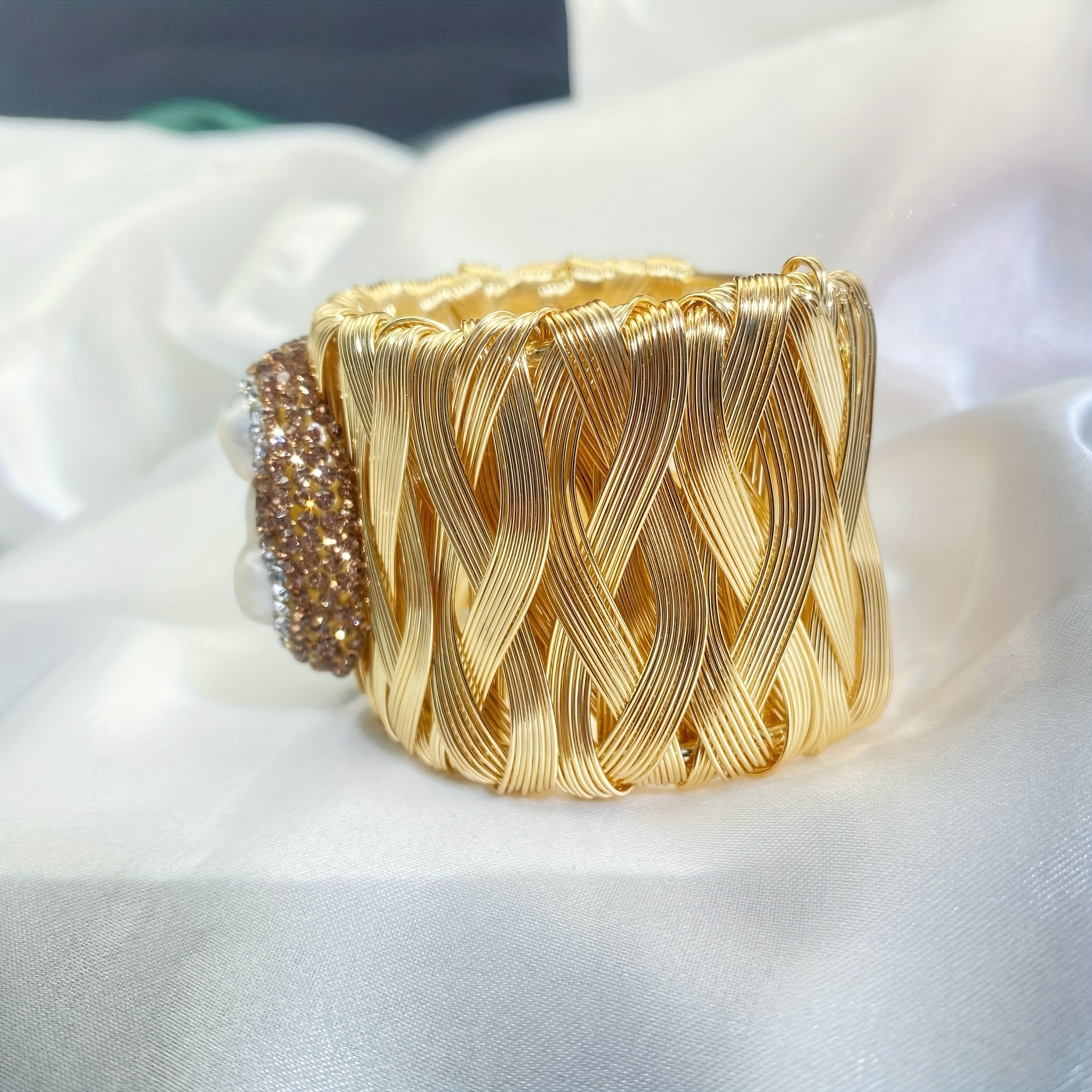Baroque Pearl Cuff Bracelet with Rhinestone Accents